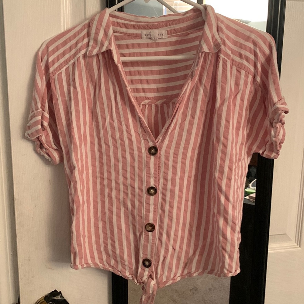 White and pink striped button down cute shirt size small